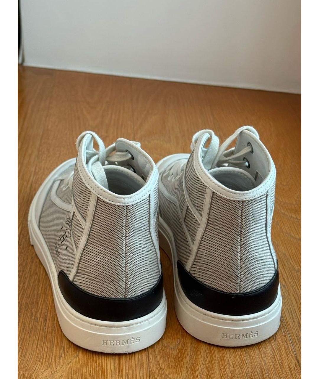 HERMES Бежевые текстильные кеды, фото 4