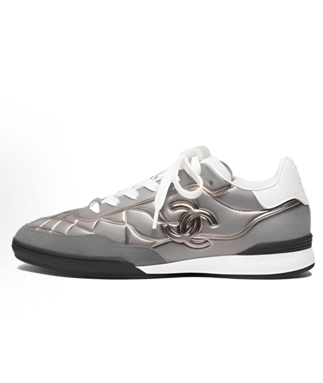 CHANEL Серебряные кожаные кроссовки, фото 6
