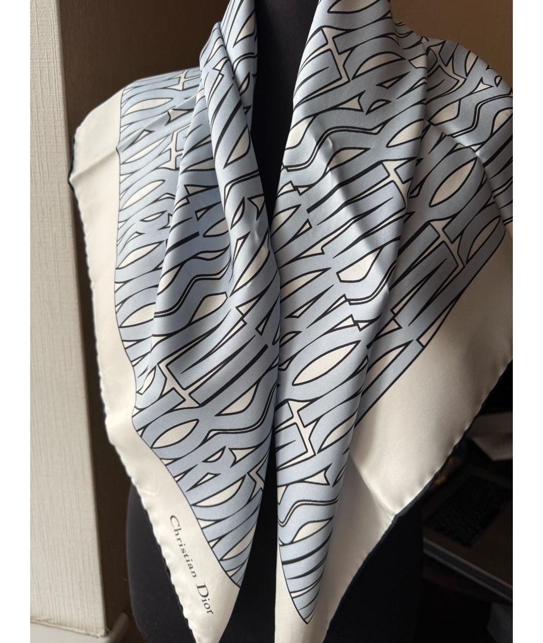 CHRISTIAN DIOR Голубой шелковый платок, фото 7