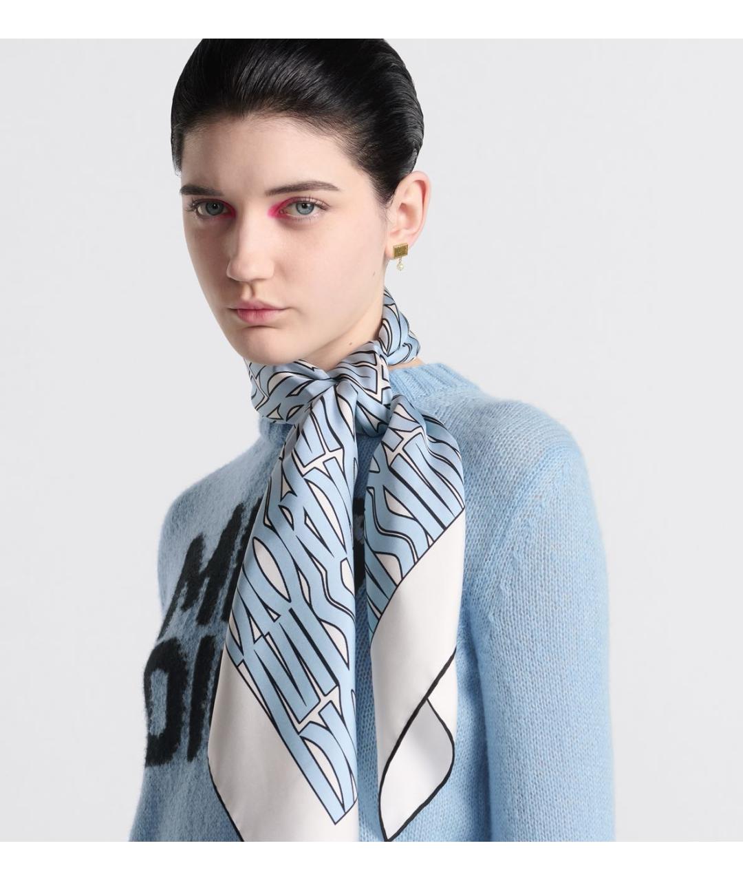 CHRISTIAN DIOR Голубой шелковый платок, фото 6