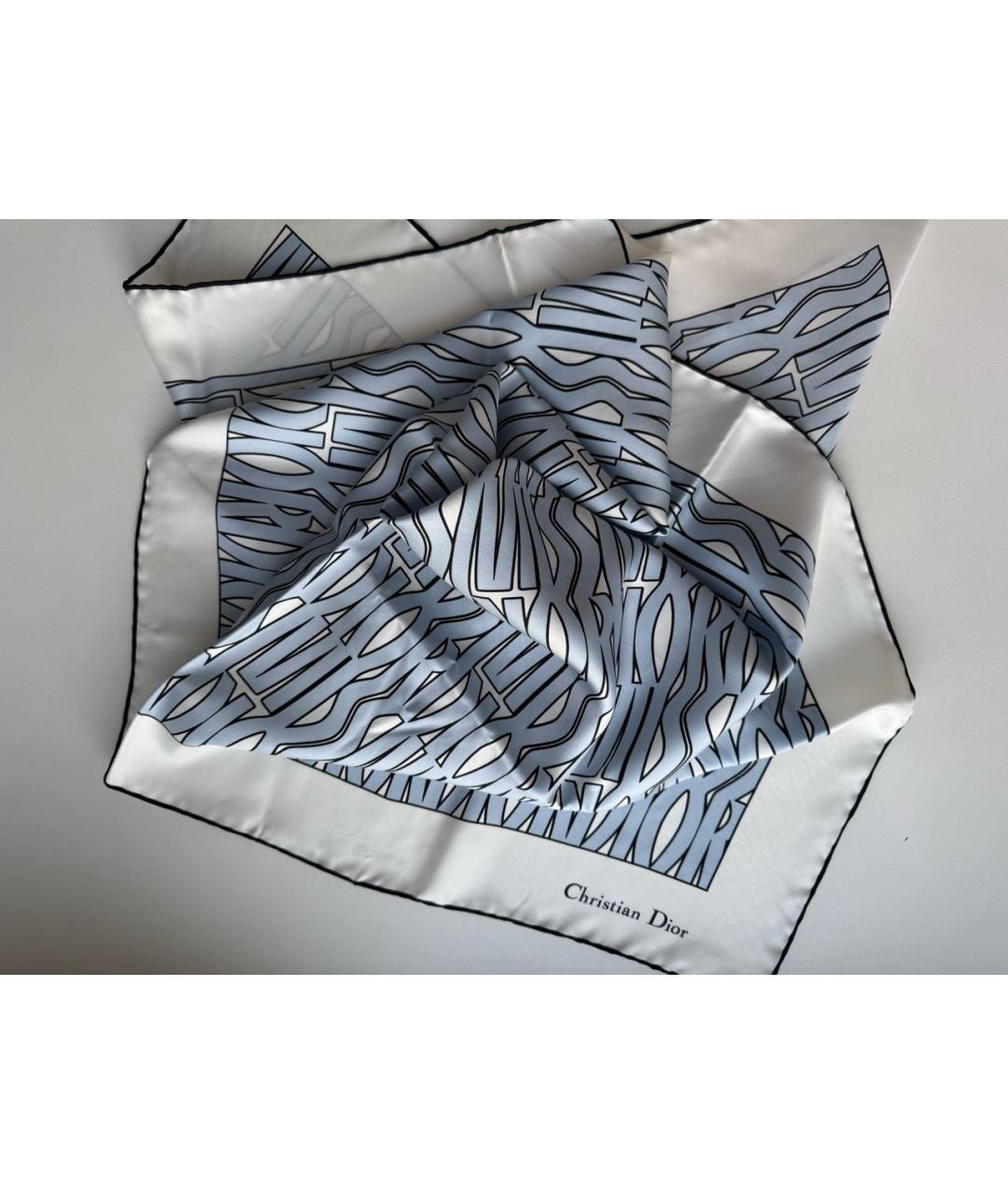 CHRISTIAN DIOR Голубой шелковый платок, фото 3