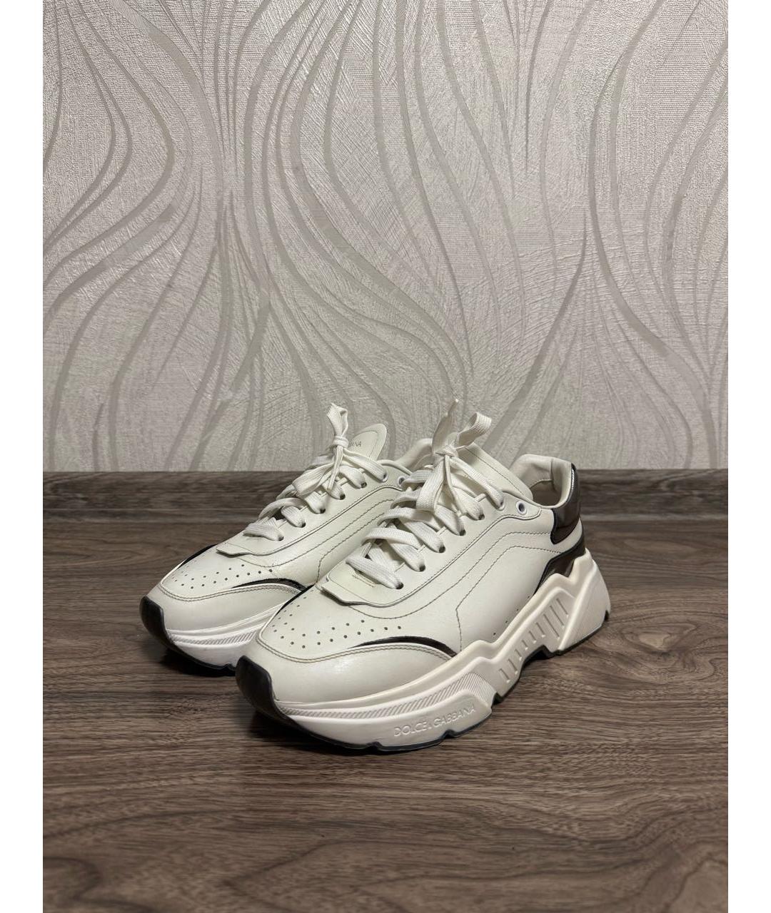 DOLCE&GABBANA Белые кожаные низкие кроссовки / кеды, фото 2