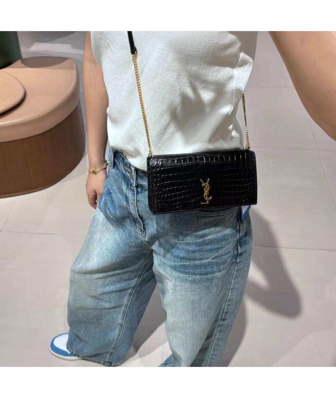 SAINT LAURENT Черная кожаная сумка через плечо, фото 7