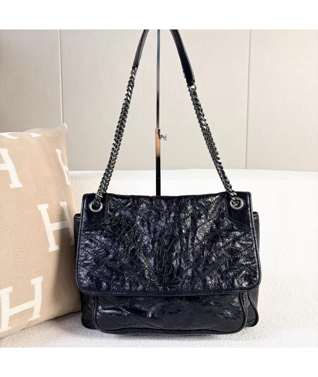 SAINT LAURENT Черная кожаная сумка через плечо, фото 2