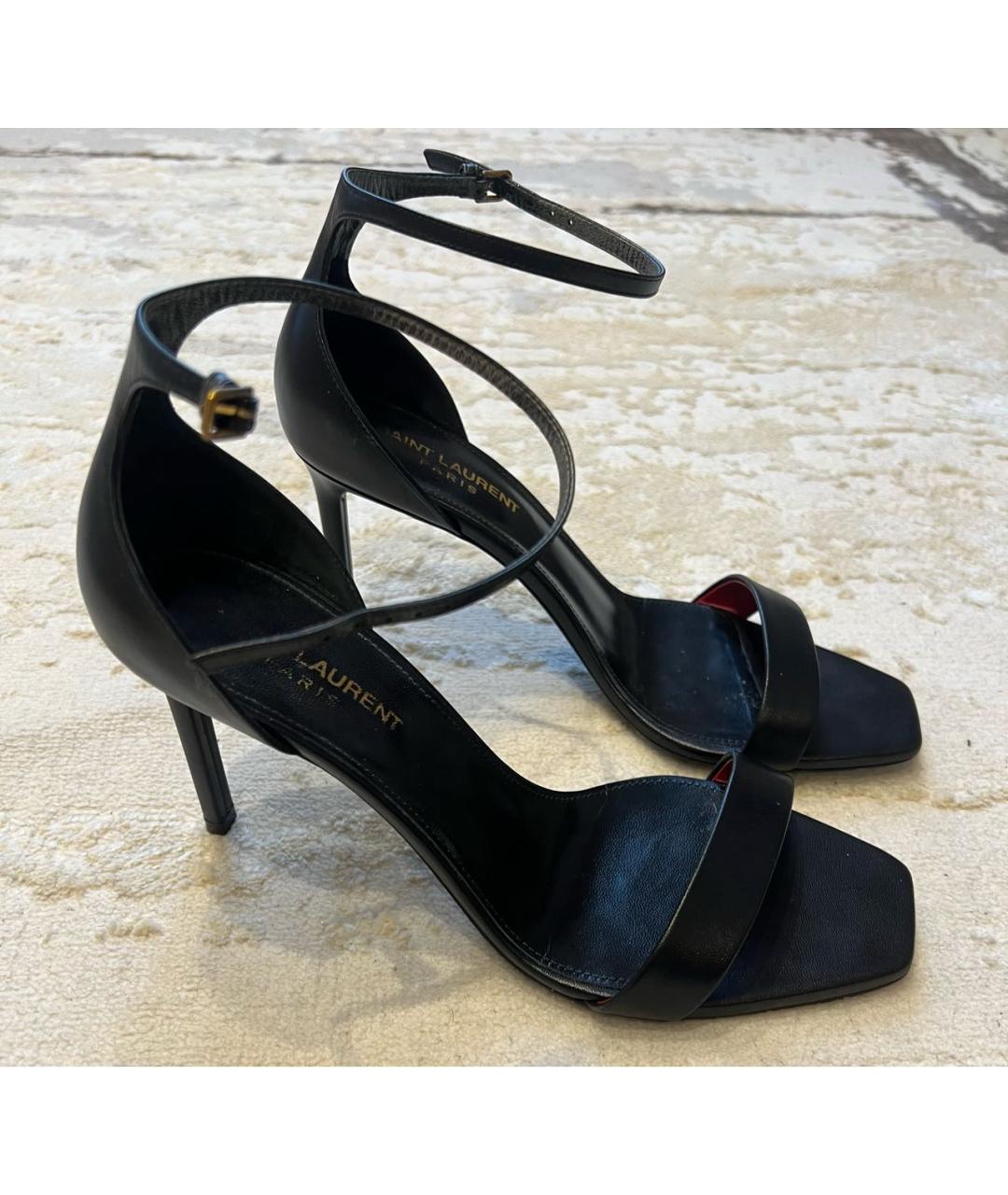 SAINT LAURENT Черные кожаные босоножки, фото 7