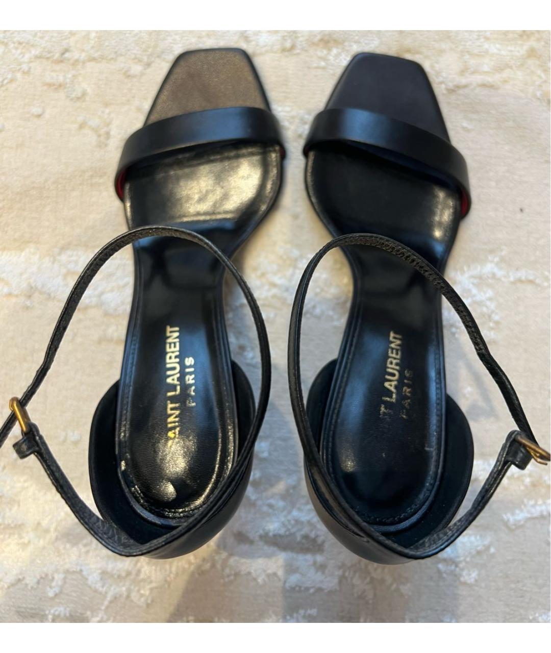 SAINT LAURENT Черные кожаные босоножки, фото 3