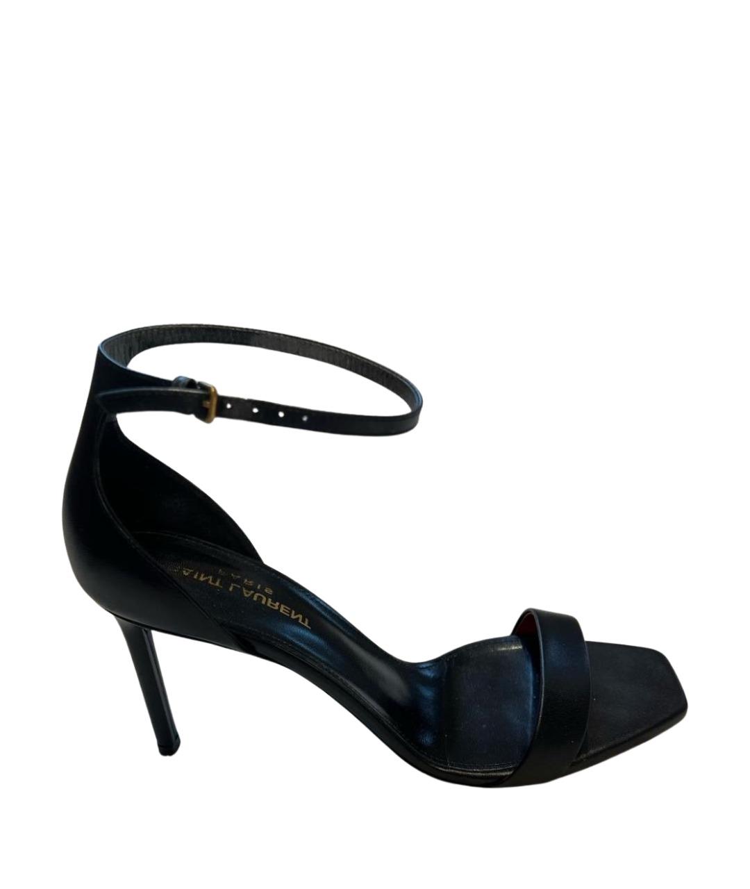 SAINT LAURENT Черные кожаные босоножки, фото 1