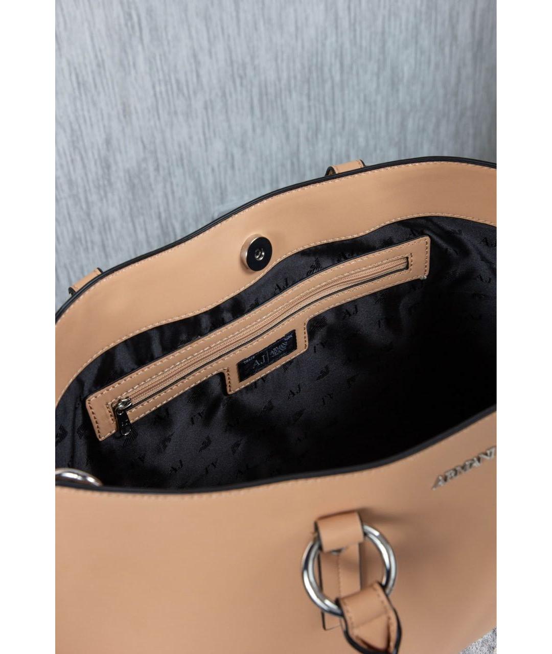 ARMANI JEANS Бежевая кожаная сумка с короткими ручками, фото 4