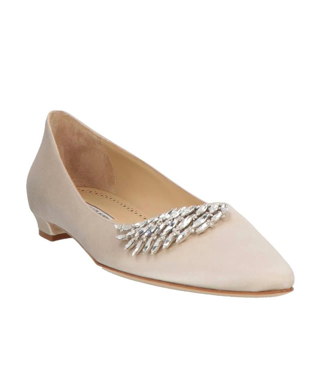 MANOLO BLAHNIK Бежевые текстильные балетки, фото 2