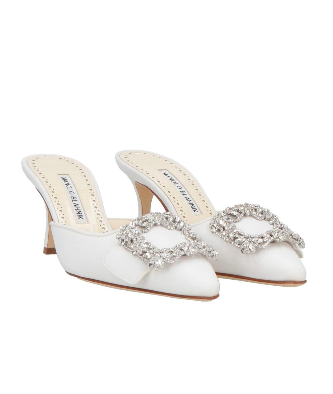 MANOLO BLAHNIK Белые текстильные мюли, фото 2