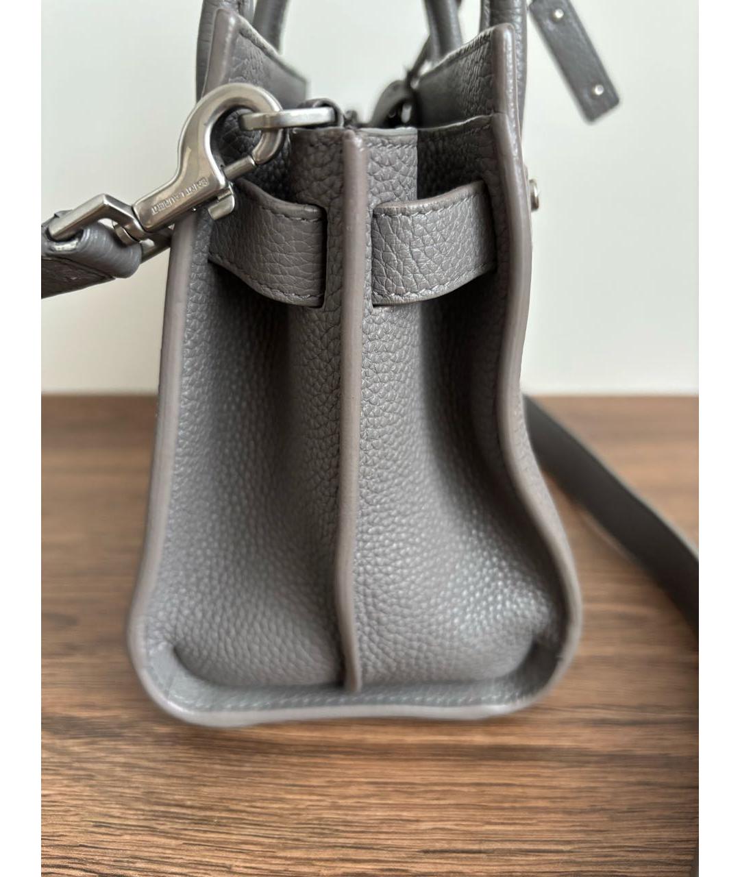 SAINT LAURENT Серая кожаная сумка с короткими ручками, фото 3