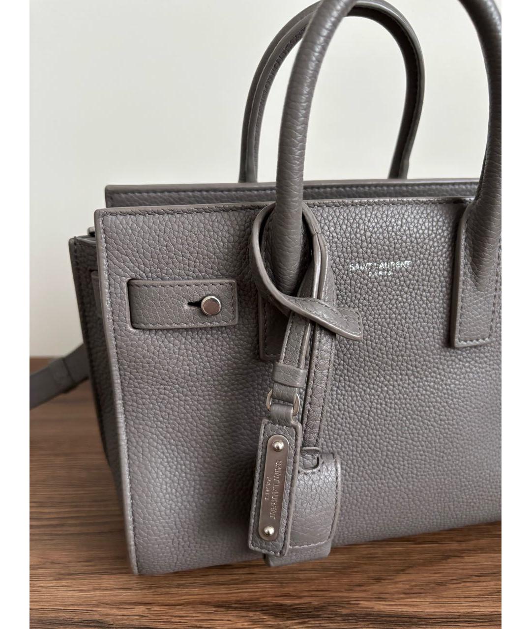 SAINT LAURENT Серая кожаная сумка с короткими ручками, фото 2