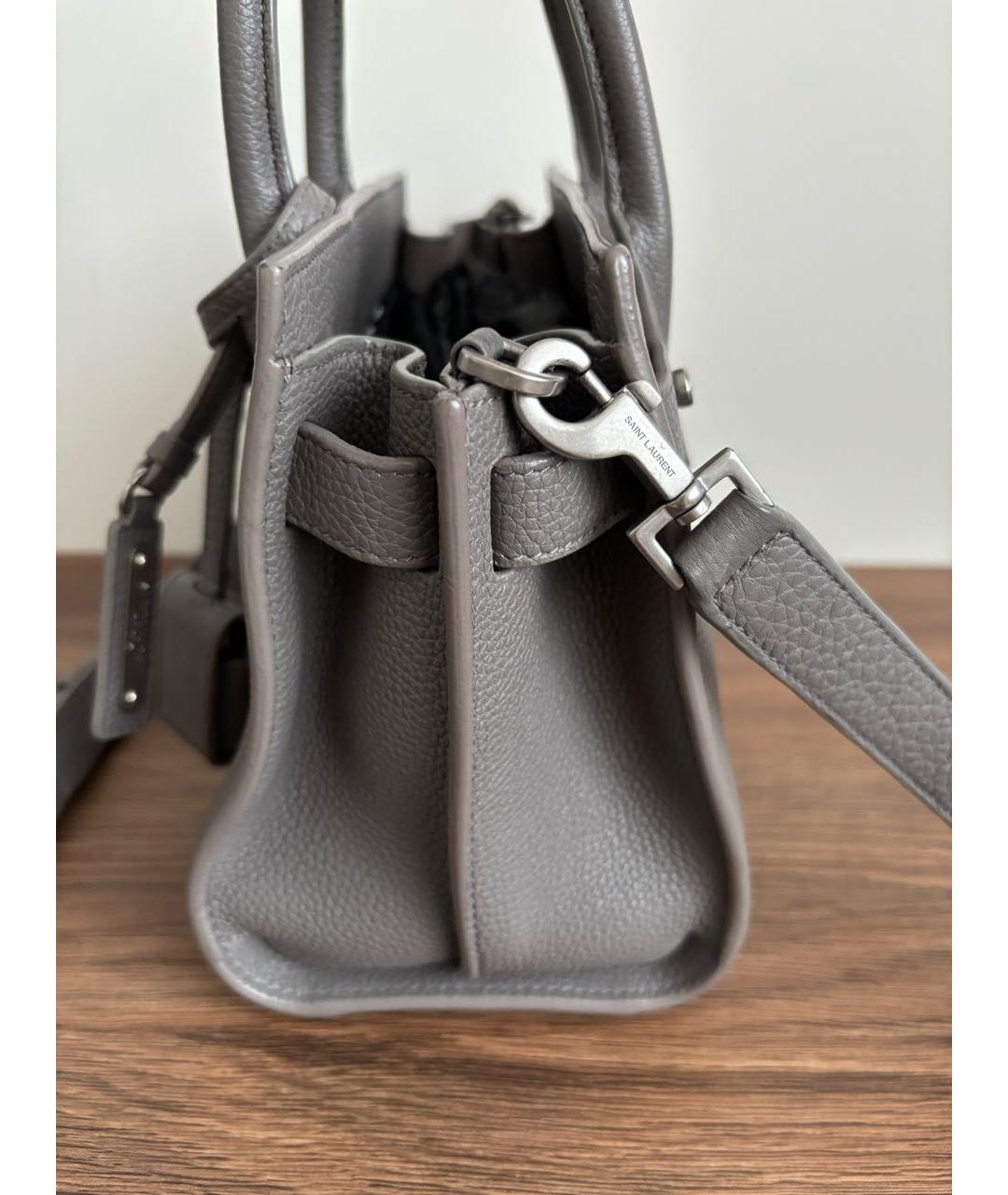 SAINT LAURENT Серая кожаная сумка с короткими ручками, фото 4