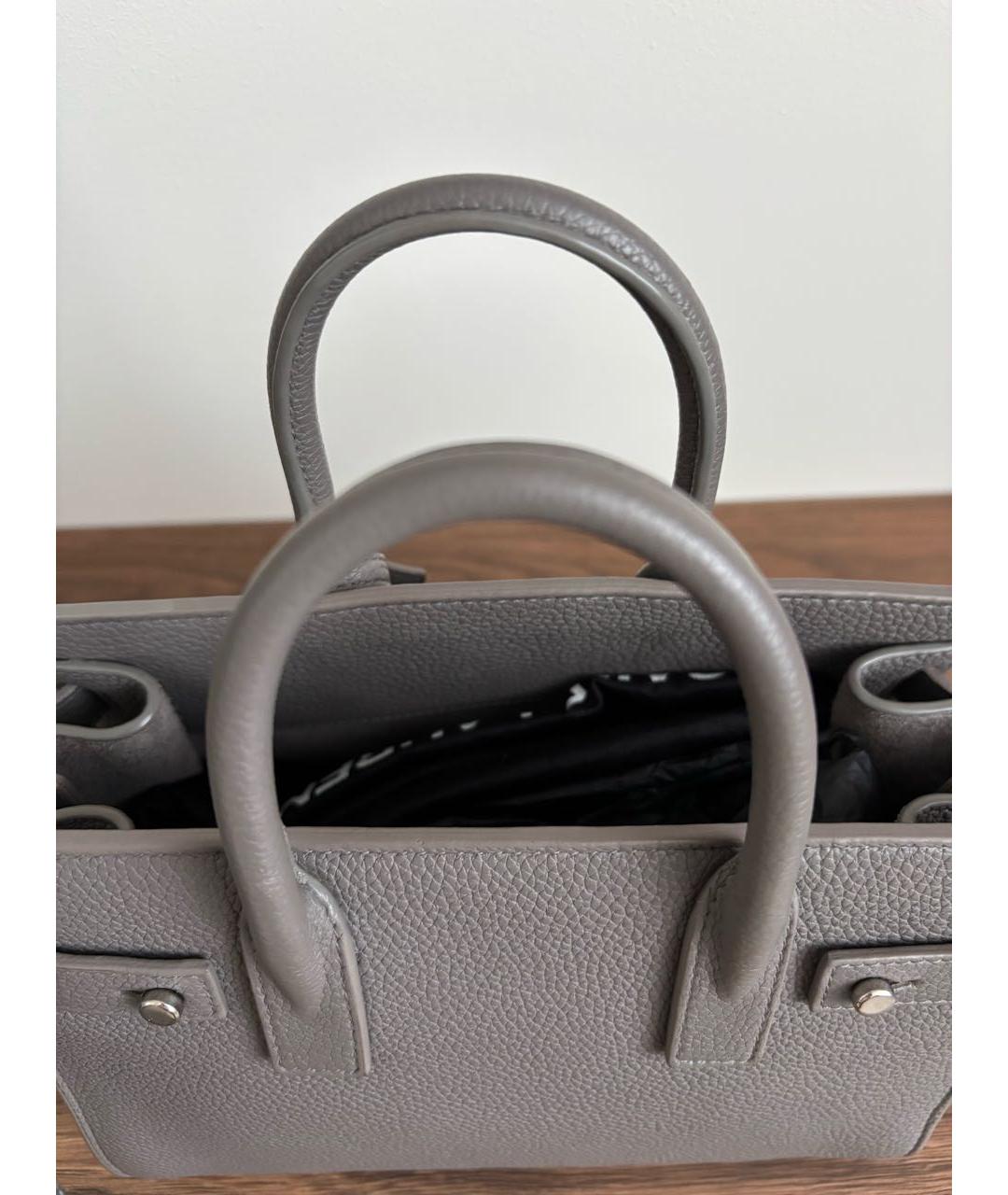 SAINT LAURENT Серая кожаная сумка с короткими ручками, фото 6