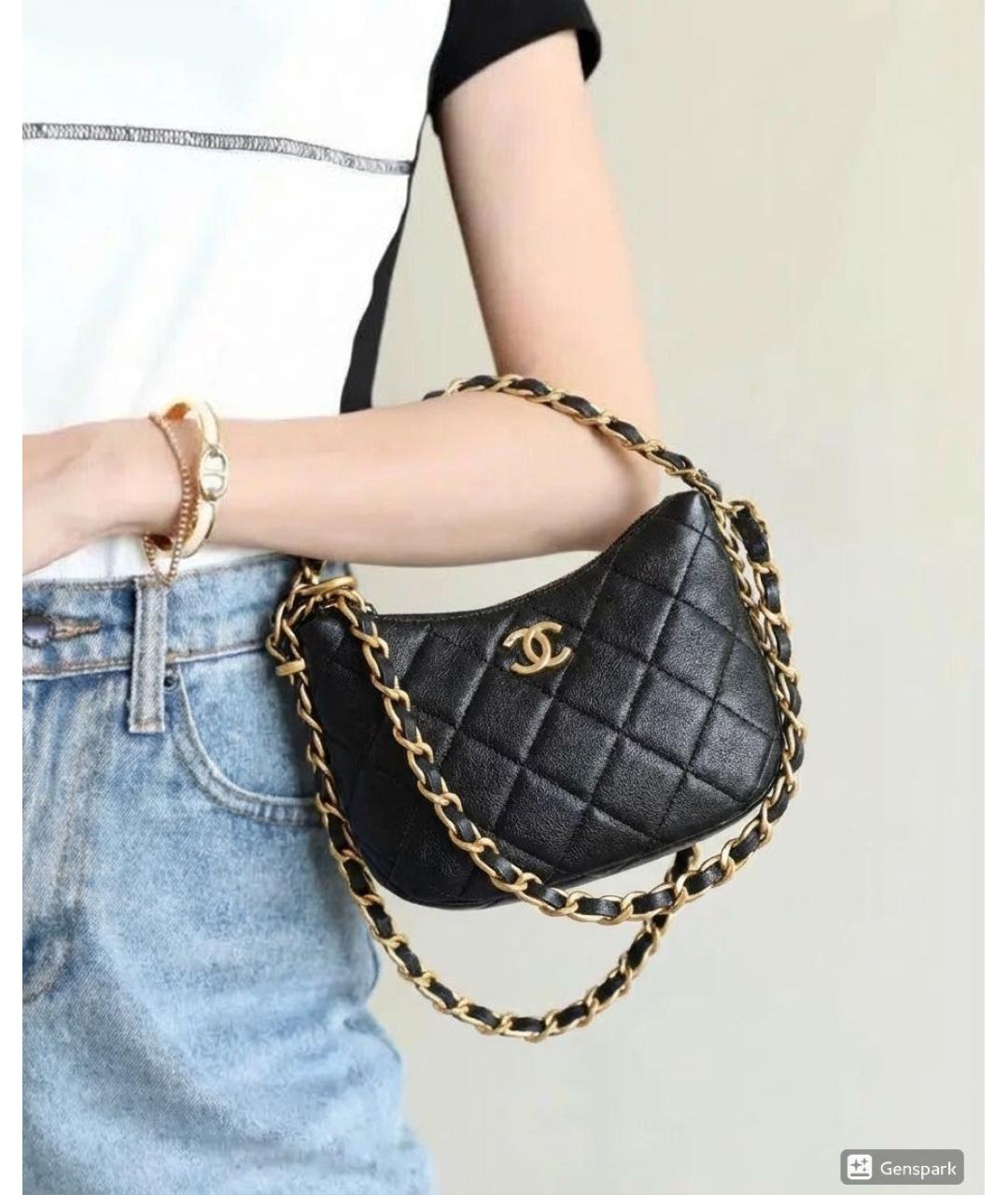 CHANEL Черная кожаная сумка через плечо, фото 7