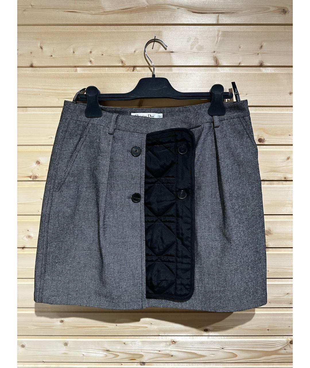 CHRISTIAN DIOR Серая хлопковая юбка мини, фото 6