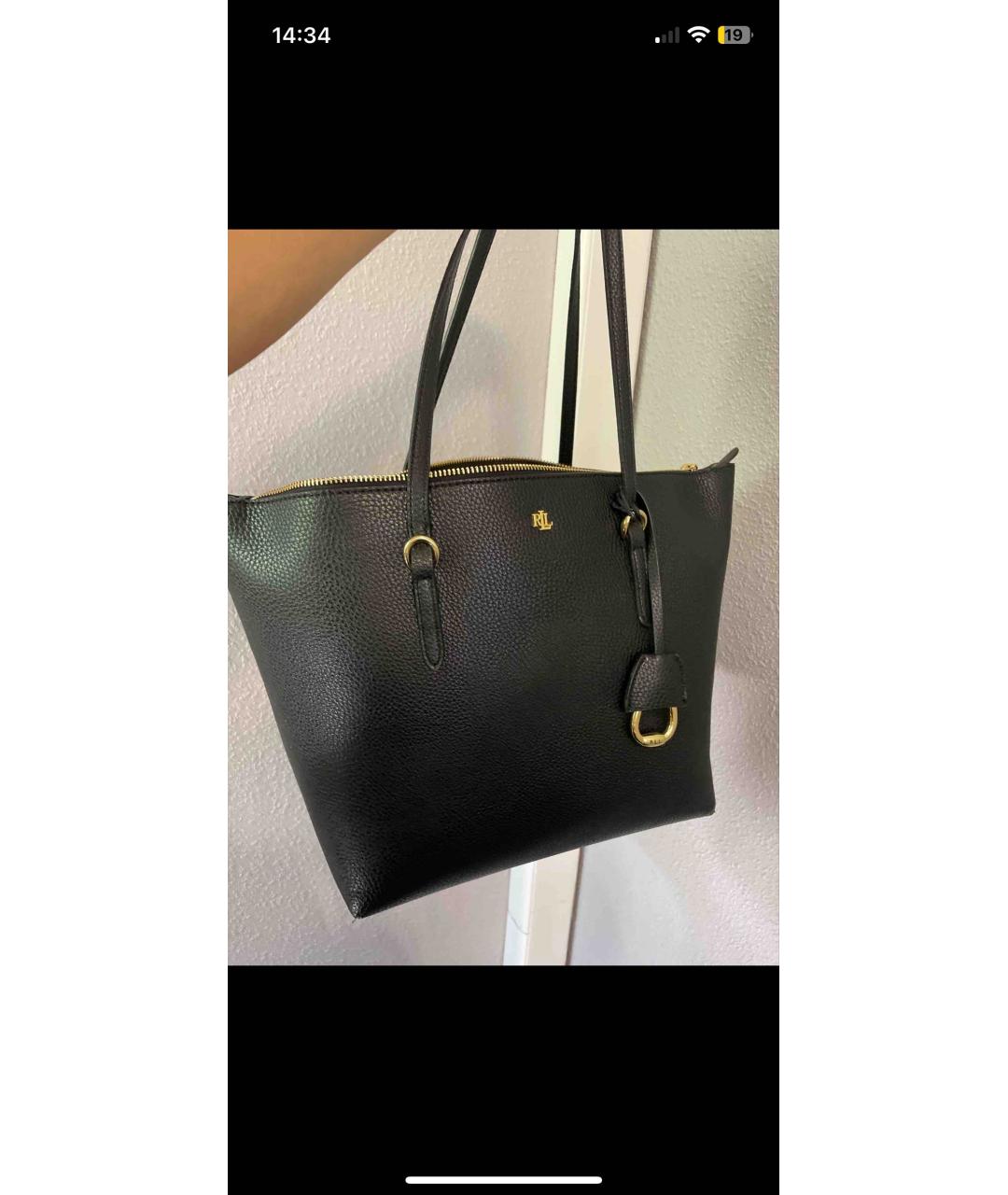 RALPH LAUREN Черная кожаная сумка тоут, фото 4