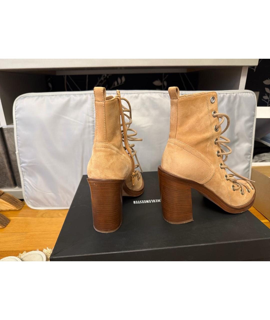 ANN DEMEULEMEESTER Бежевые кожаные ботильоны, фото 4