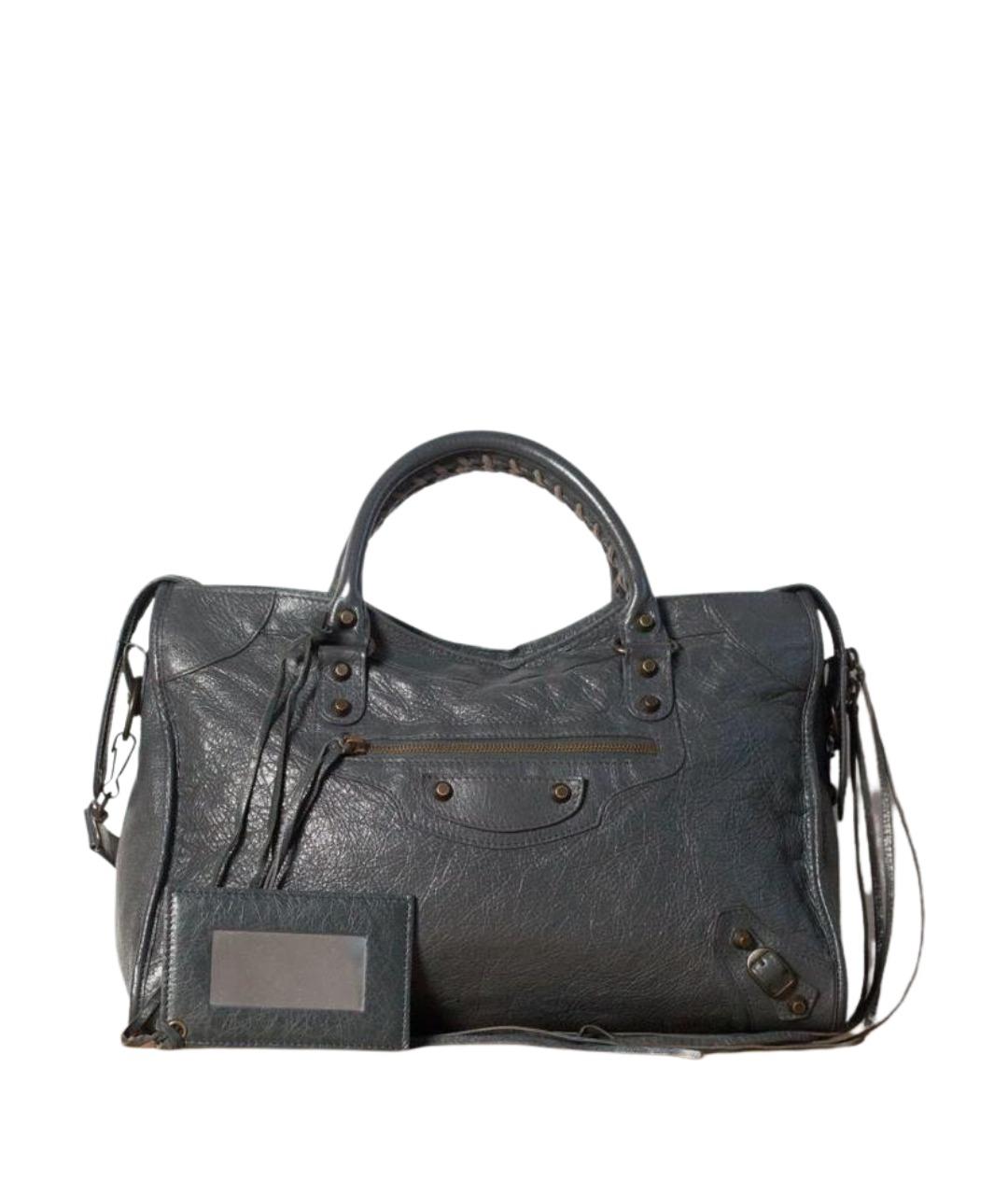 BALENCIAGA Антрацитовая кожаная сумка с короткими ручками, фото 1
