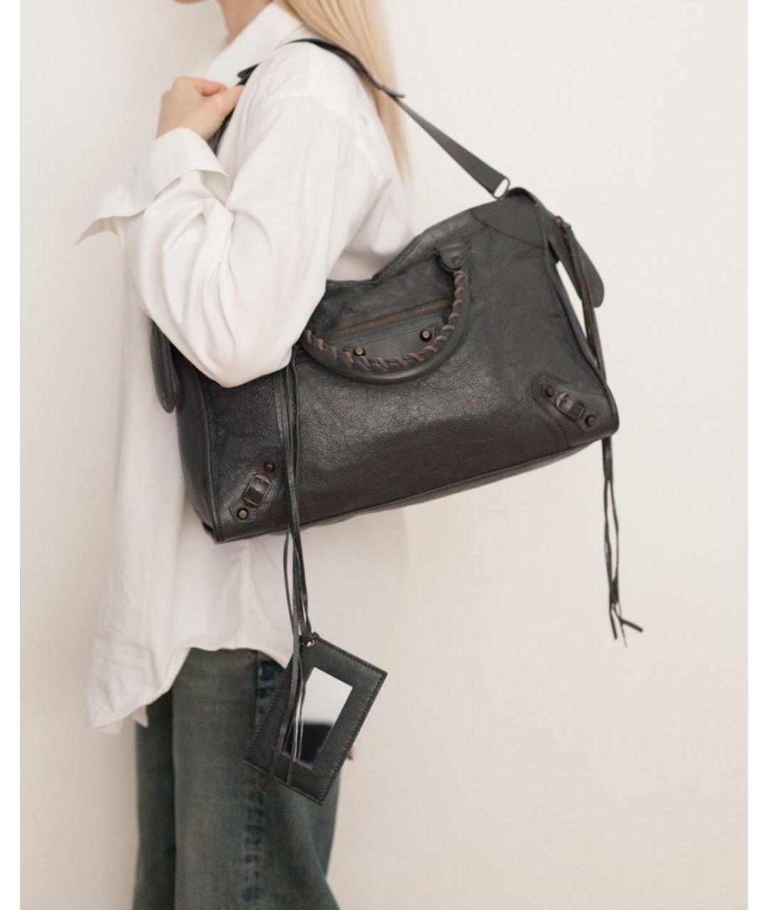 BALENCIAGA Антрацитовая кожаная сумка с короткими ручками, фото 2