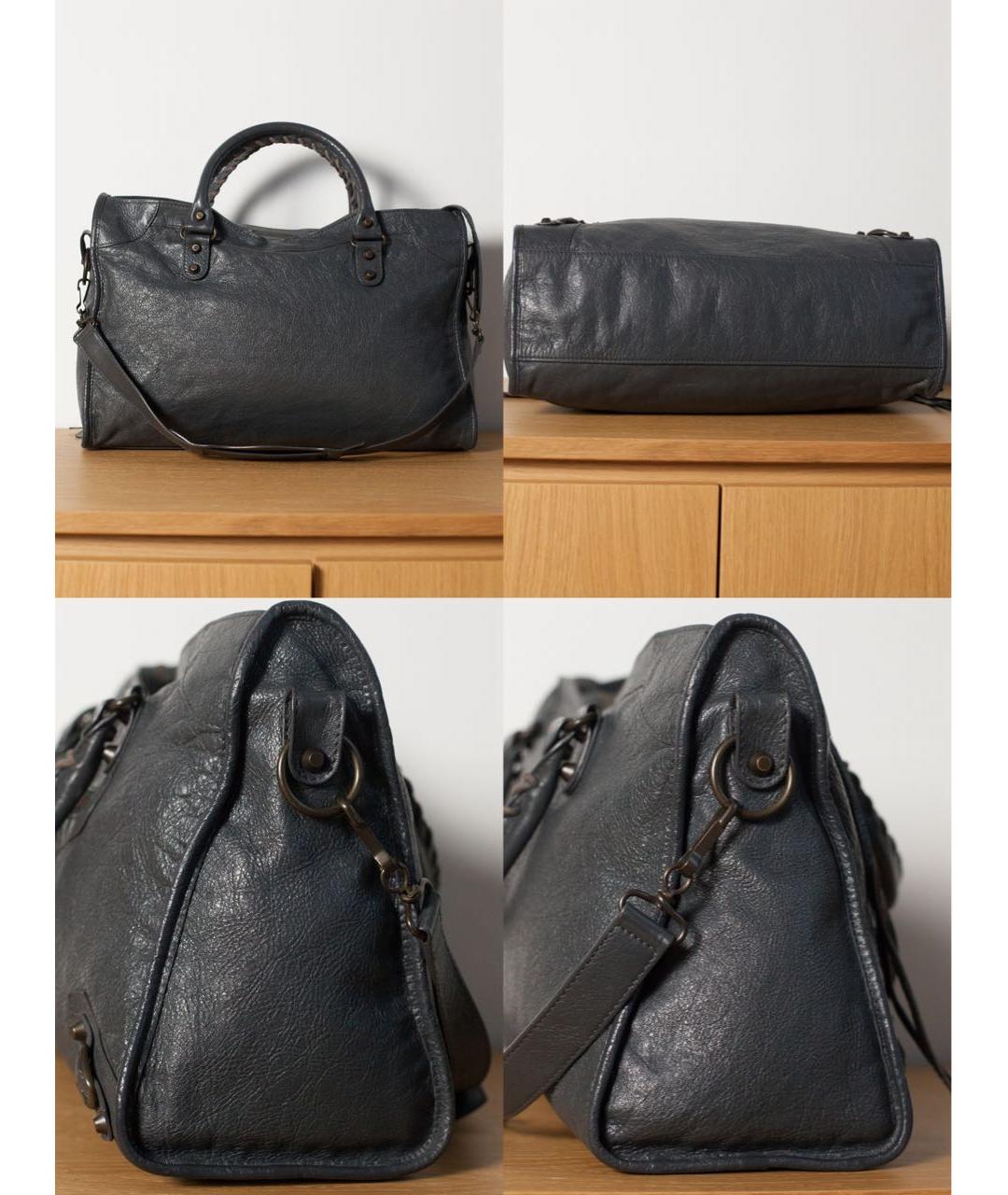 BALENCIAGA Антрацитовая кожаная сумка с короткими ручками, фото 5