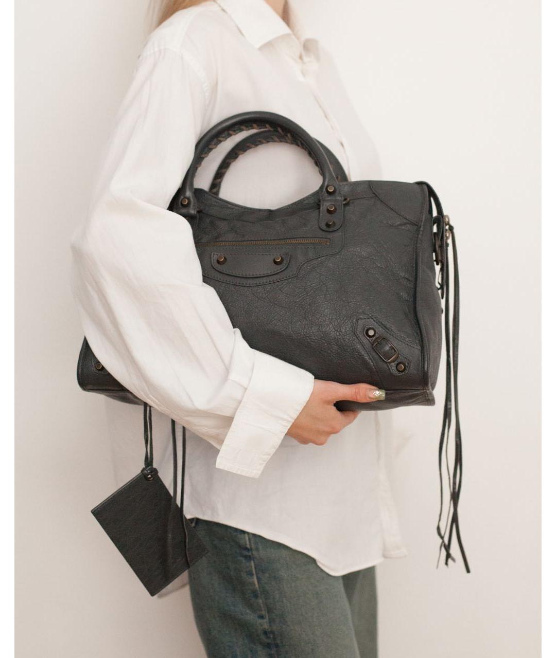 BALENCIAGA Антрацитовая кожаная сумка с короткими ручками, фото 3