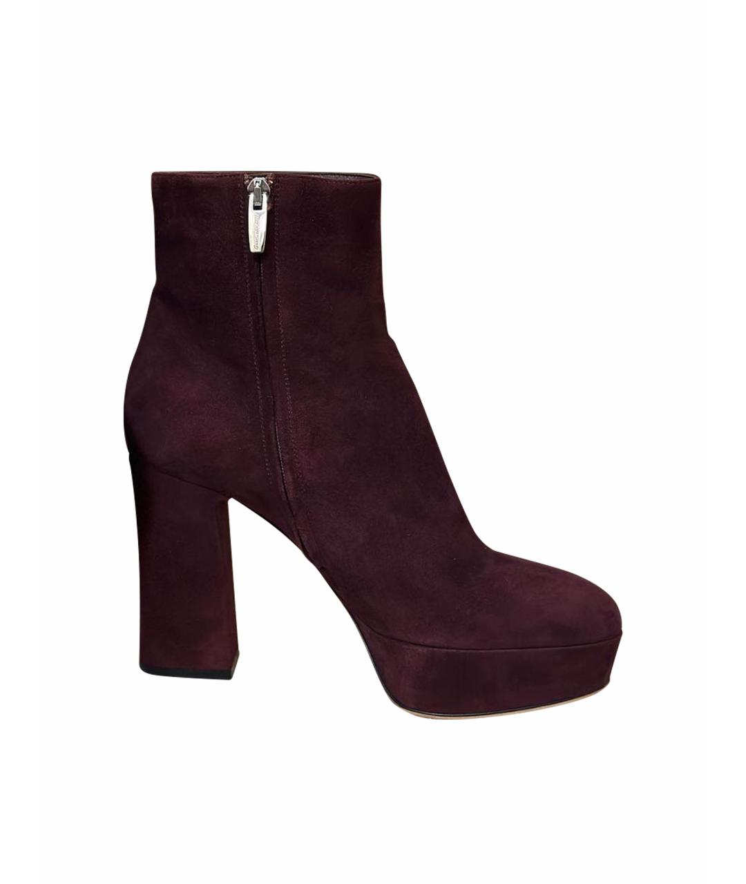 GIANVITO ROSSI Бордовые замшевые ботильоны, фото 1