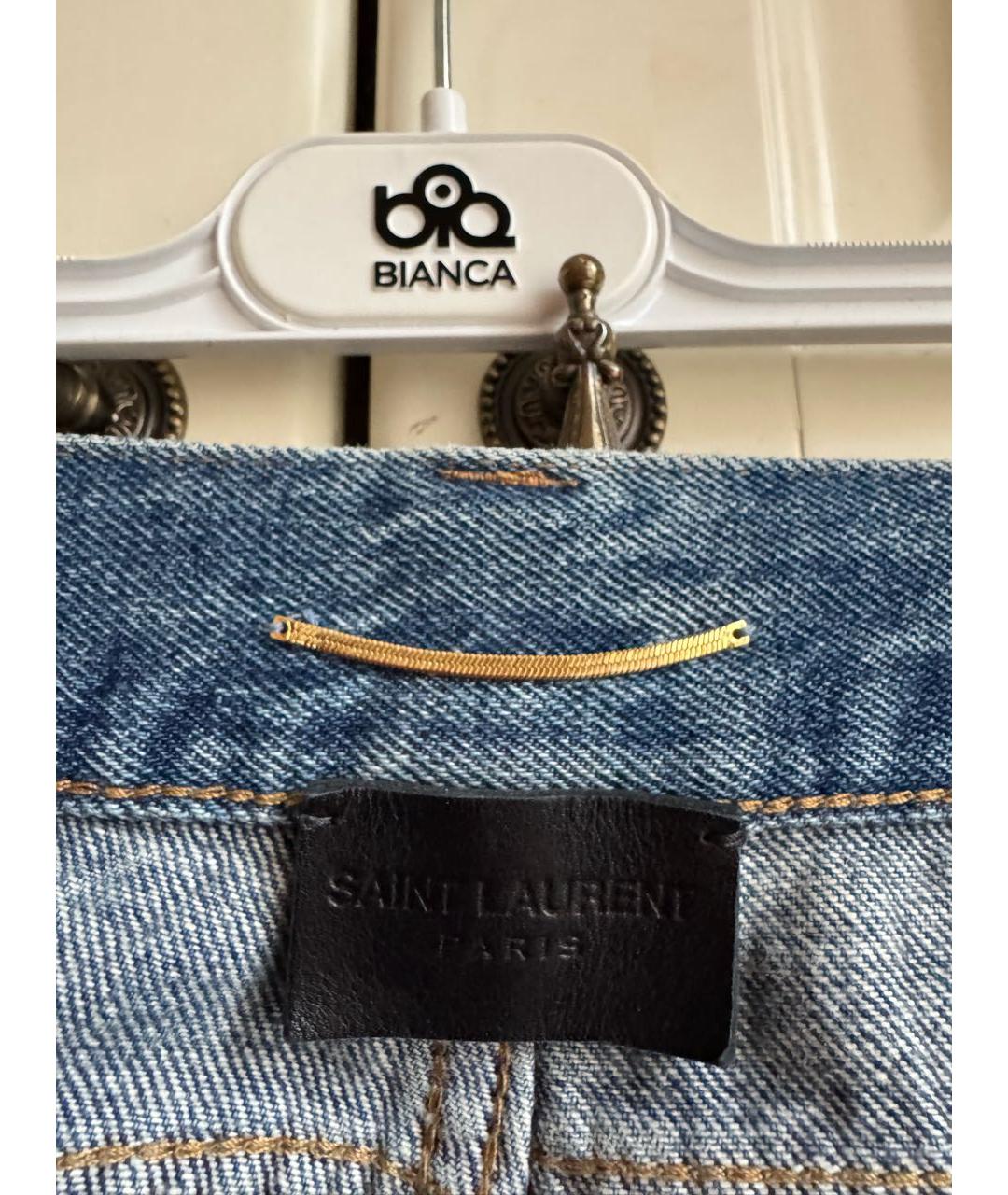 SAINT LAURENT Синие хлопковые прямые джинсы, фото 6