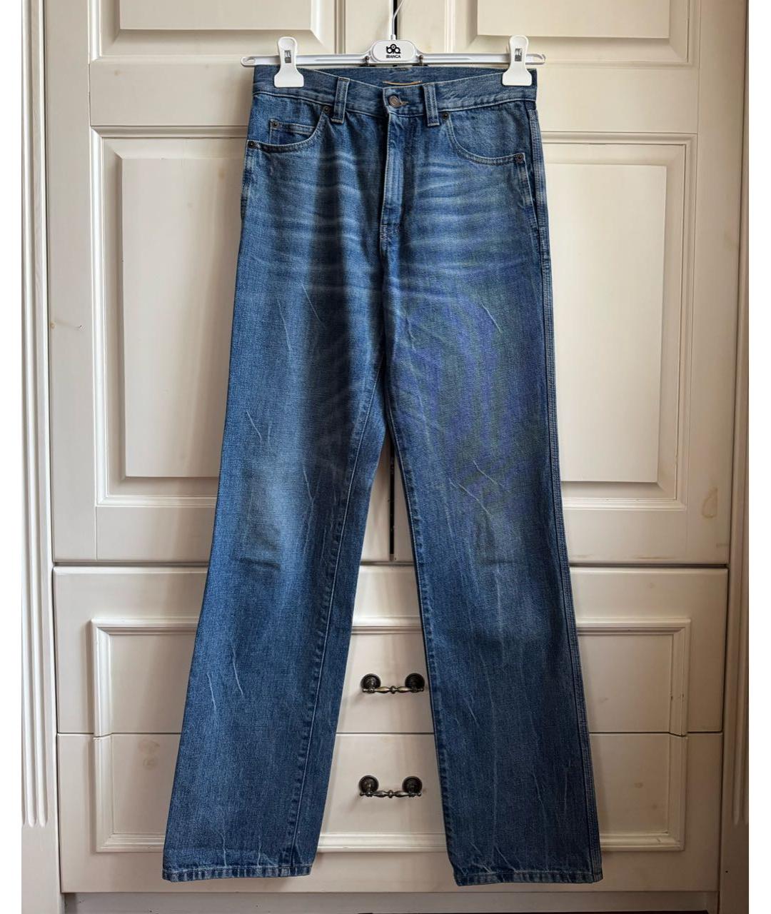 SAINT LAURENT Синие хлопковые прямые джинсы, фото 9