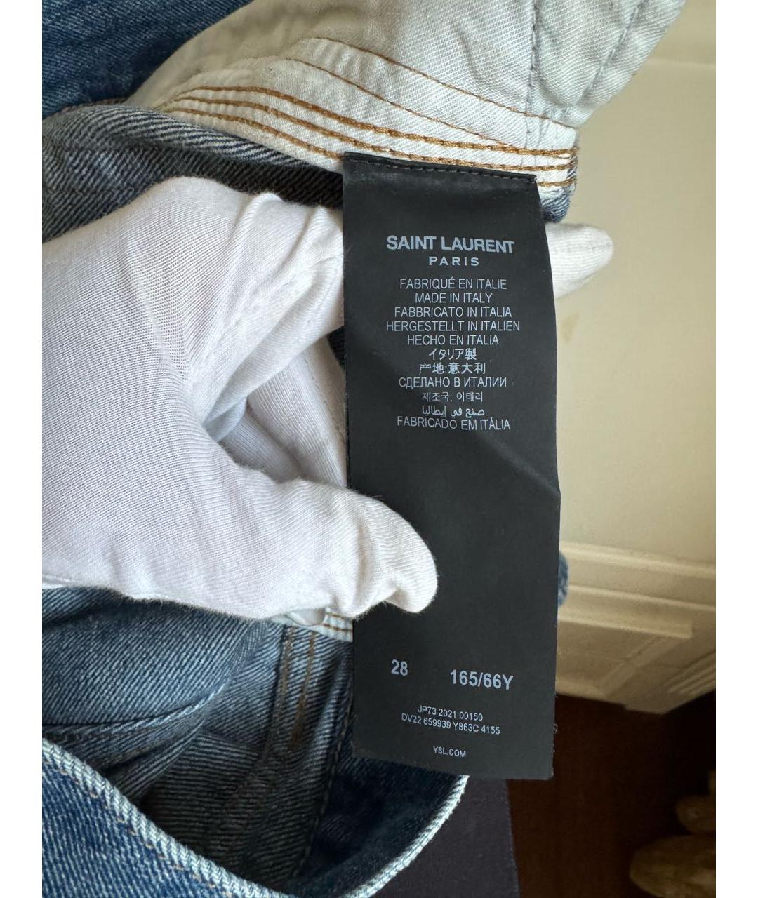 SAINT LAURENT Синие хлопковые прямые джинсы, фото 7