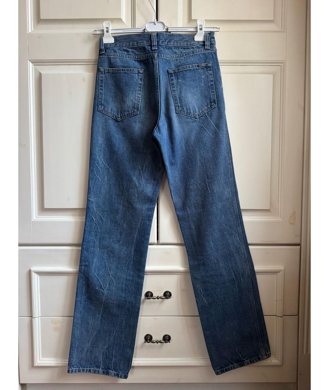 SAINT LAURENT Синие хлопковые прямые джинсы, фото 2