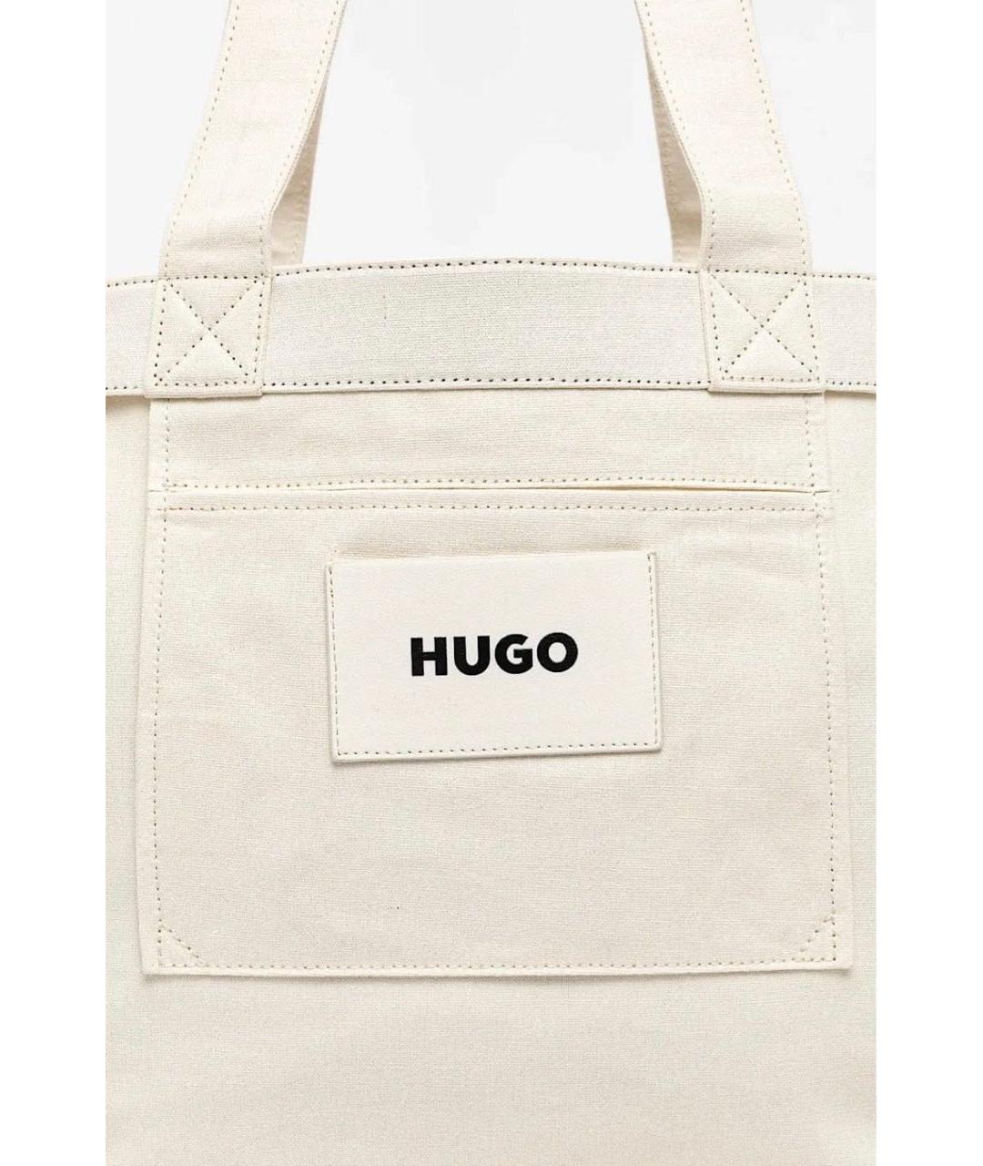 HUGO Белая хлопковая сумка с короткими ручками, фото 5
