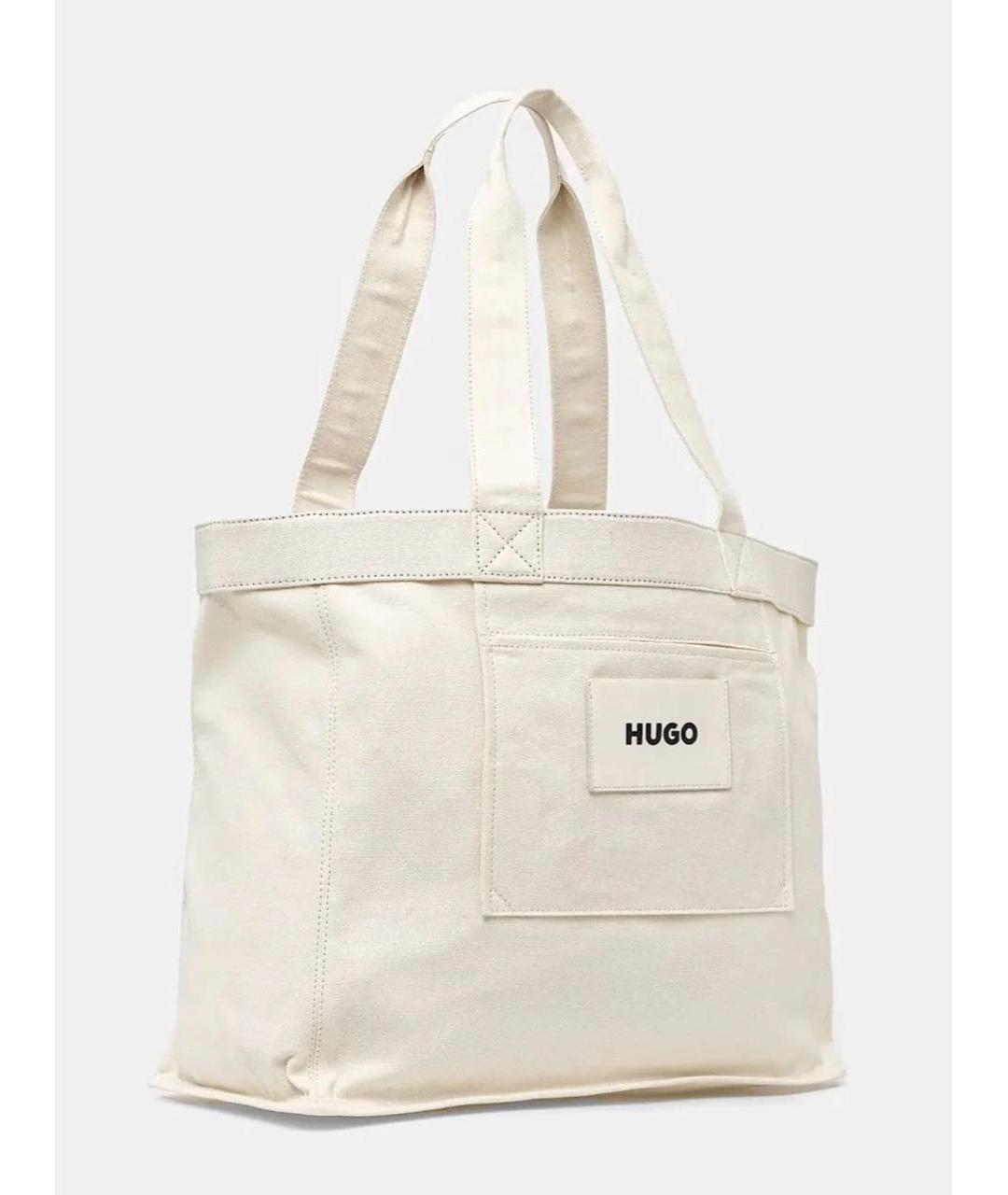 HUGO Белая хлопковая сумка с короткими ручками, фото 2