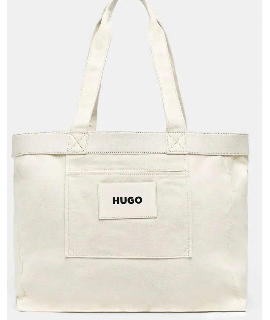 HUGO Белая хлопковая сумка с короткими ручками, фото 6
