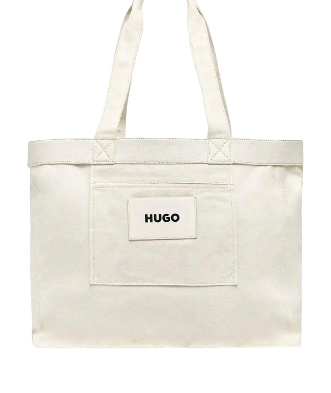 HUGO Белая хлопковая сумка с короткими ручками, фото 1