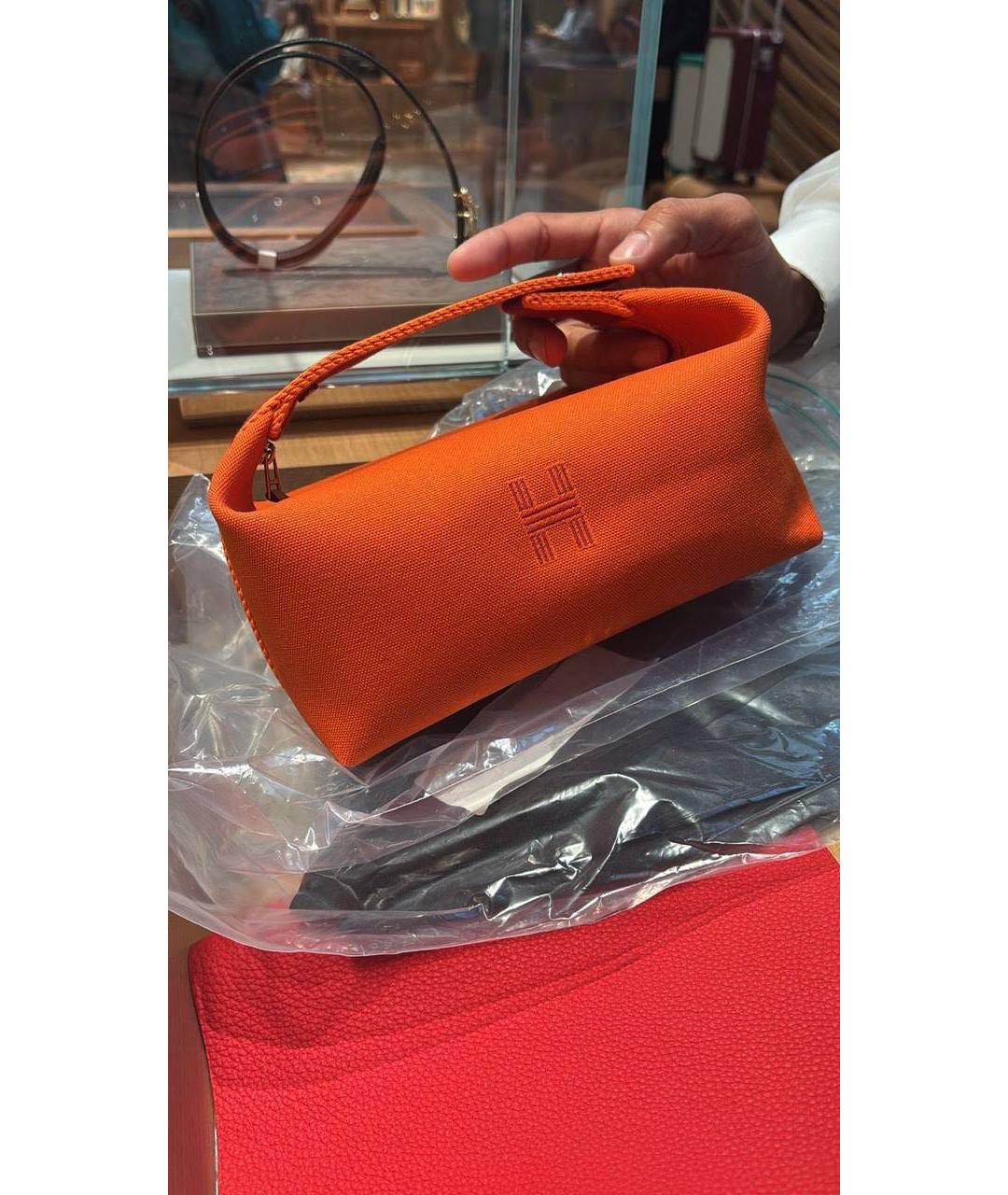 HERMES Оранжевая хлопковая косметичка, фото 2