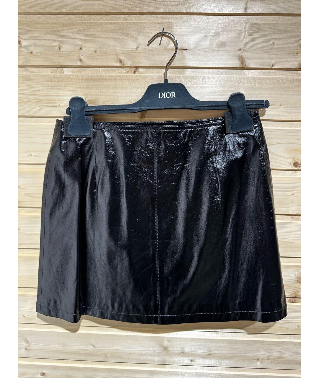 CHRISTIAN DIOR Черная кожаная юбка мини, фото 2
