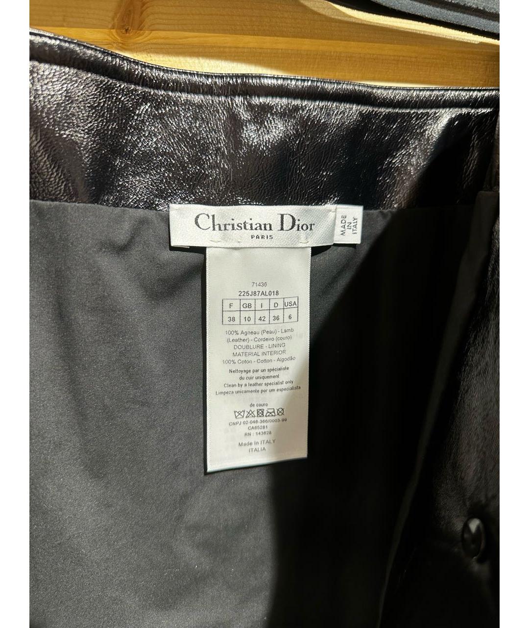 CHRISTIAN DIOR Черная кожаная юбка мини, фото 3