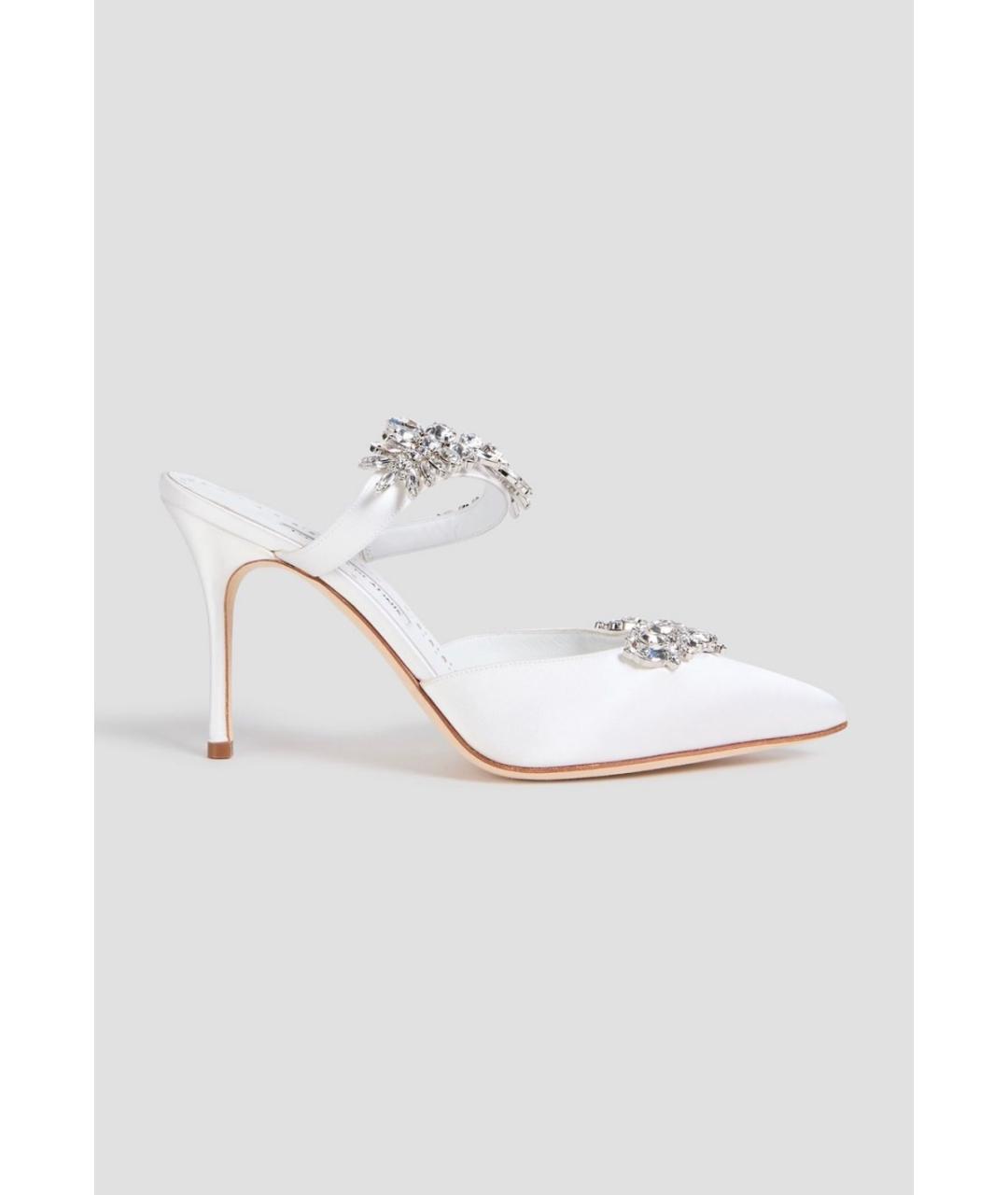 MANOLO BLAHNIK Белые текстильные мюли, фото 5