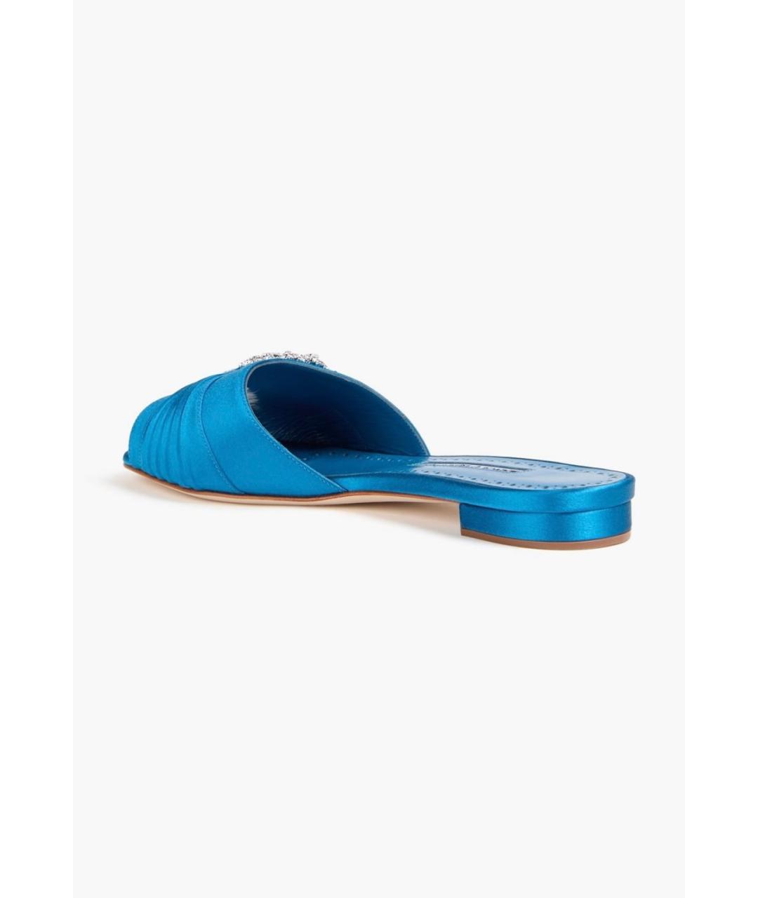 MANOLO BLAHNIK Голубые текстильные шлепанцы, фото 4