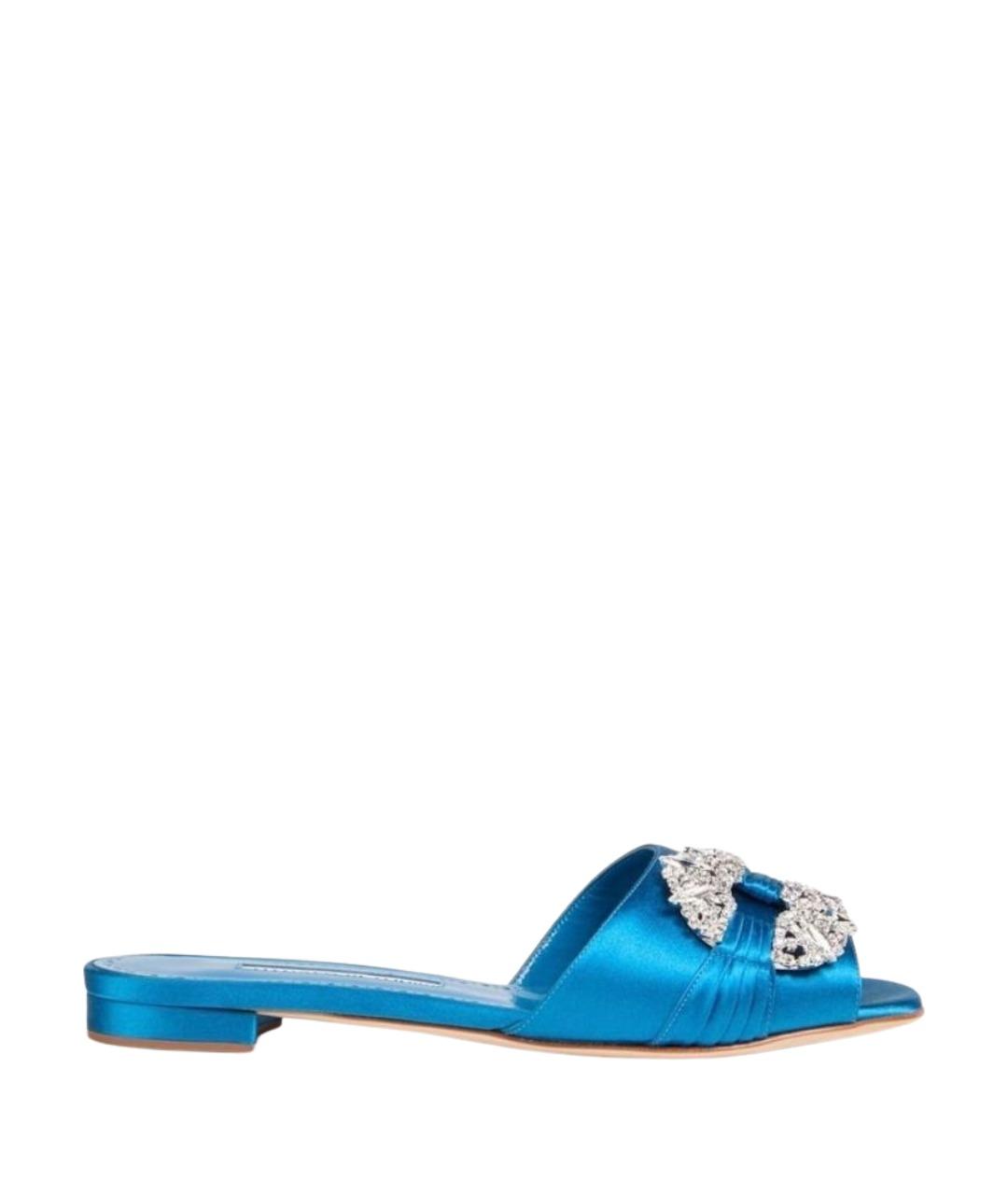 MANOLO BLAHNIK Голубые текстильные шлепанцы, фото 1