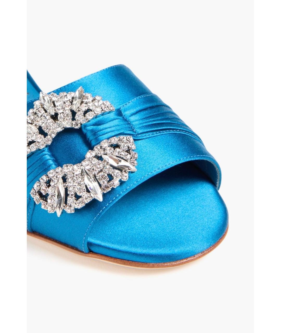 MANOLO BLAHNIK Голубые текстильные шлепанцы, фото 3