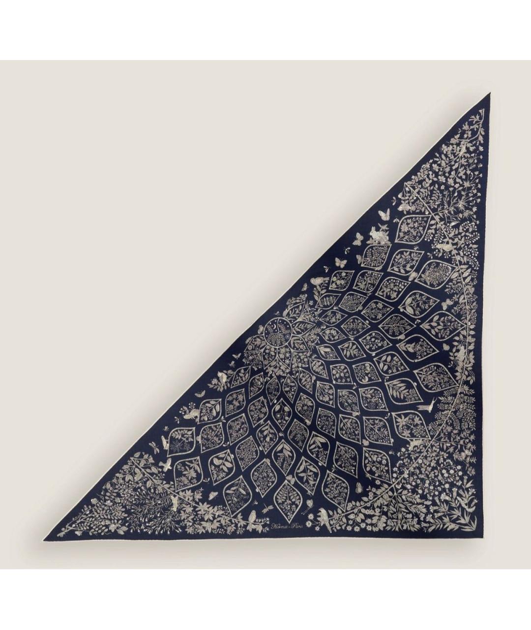 HERMES Темно-синий кашемировый платок, фото 6