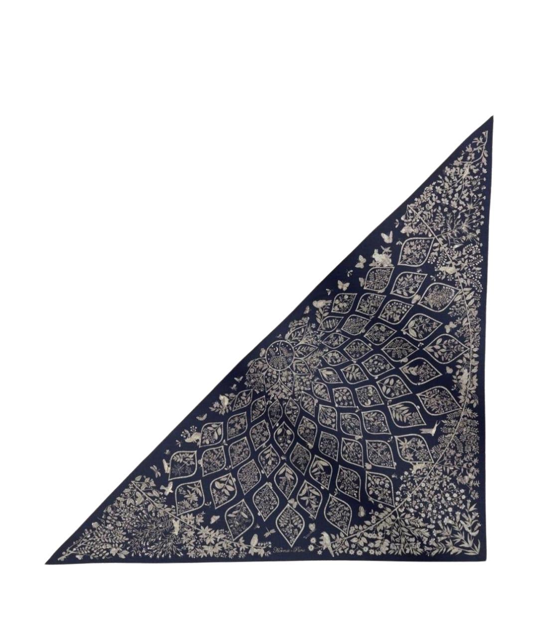 HERMES Темно-синий кашемировый платок, фото 1