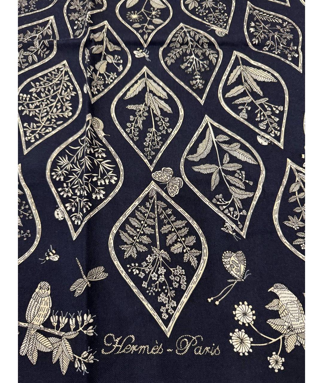 HERMES Темно-синий кашемировый платок, фото 3