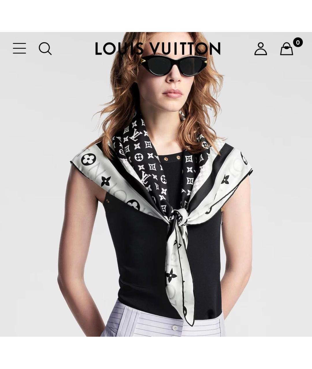 LOUIS VUITTON Черный шелковый платок, фото 3