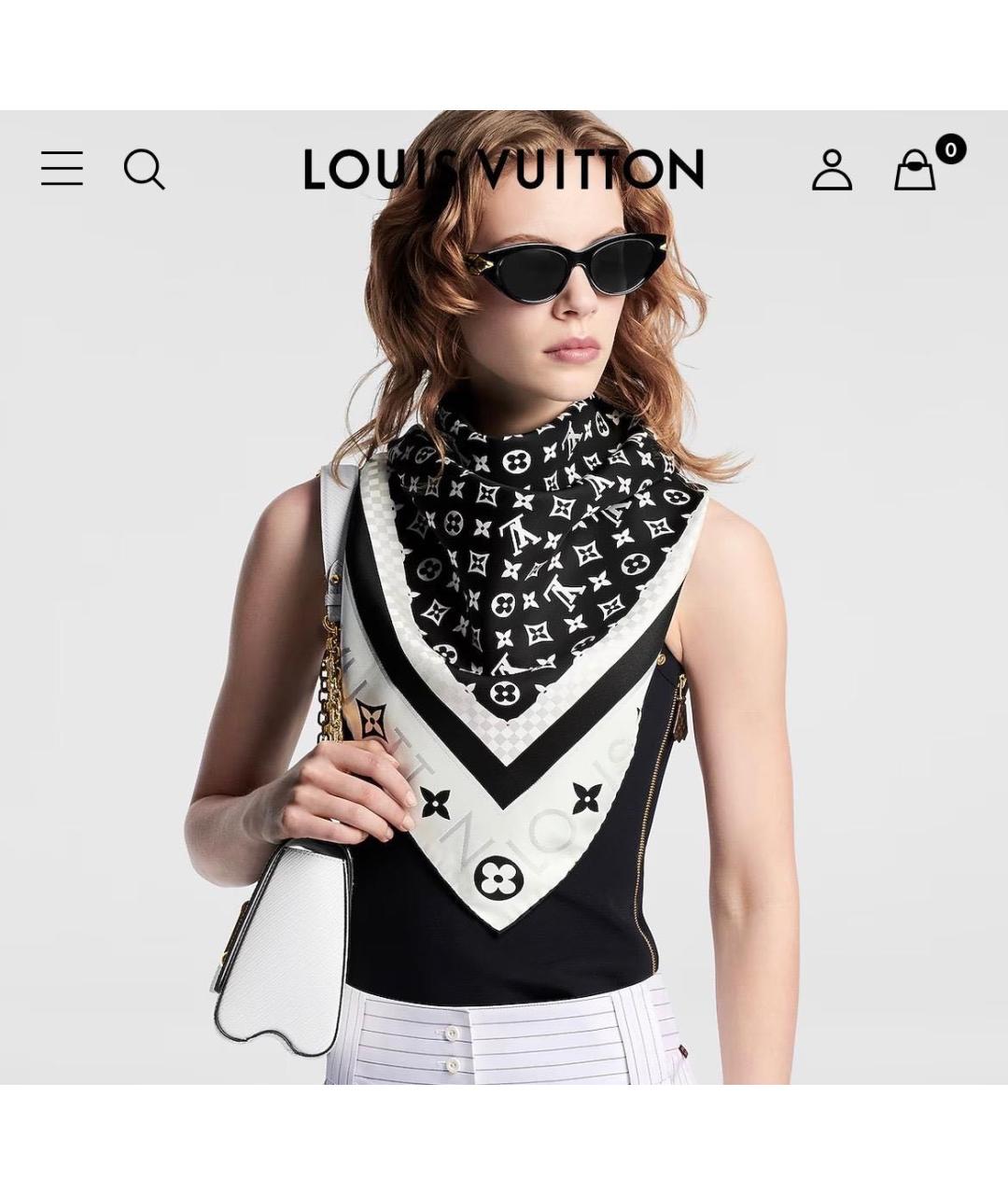 LOUIS VUITTON Черный шелковый платок, фото 2