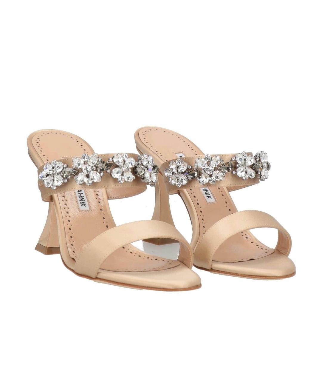 MANOLO BLAHNIK Бежевые текстильные мюли, фото 2
