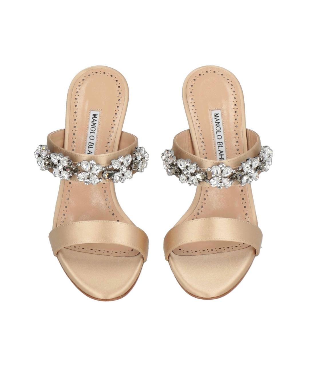 MANOLO BLAHNIK Бежевые текстильные мюли, фото 3