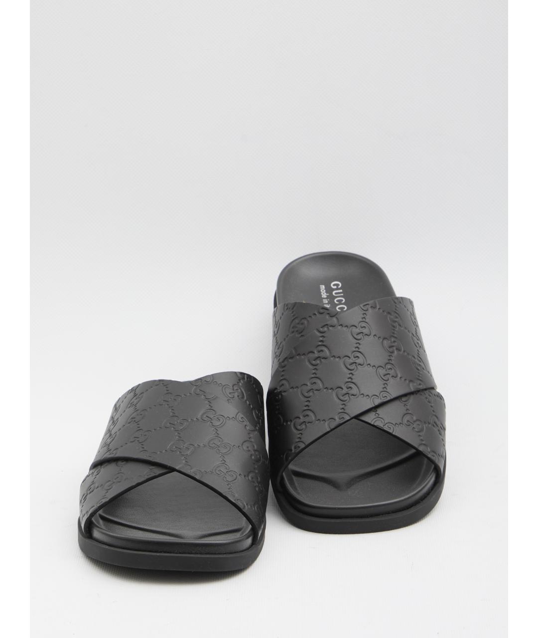 GUCCI Черные кожаные шлепанцы, фото 5